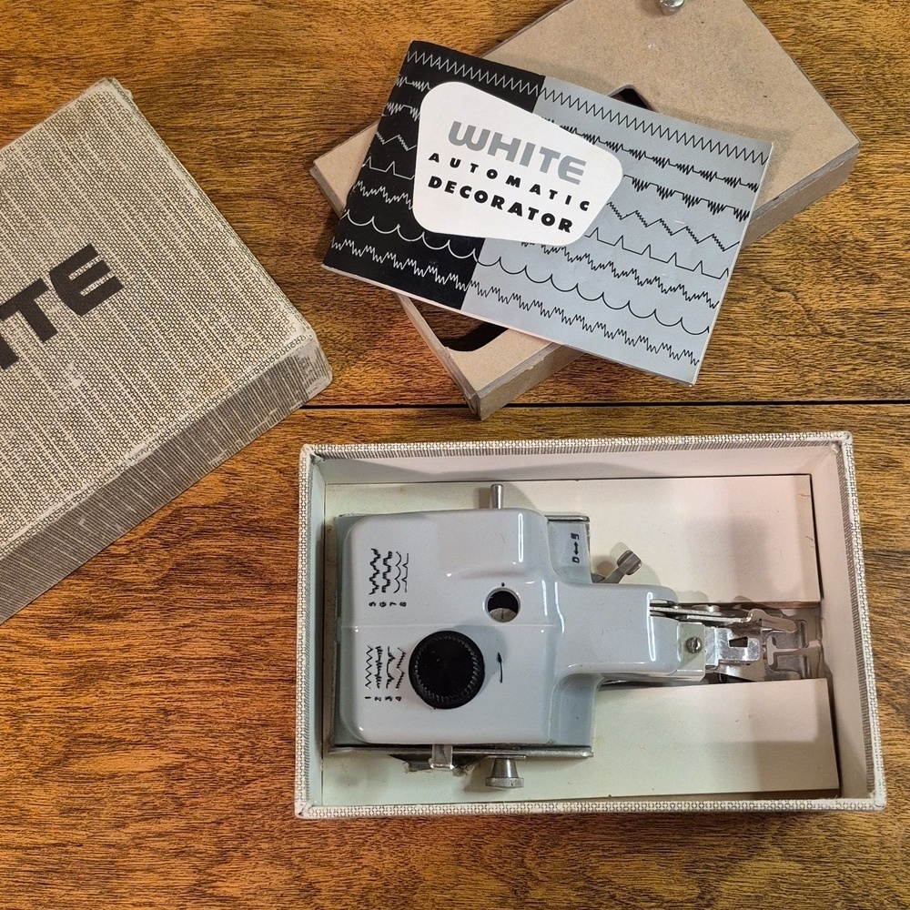 WHITE Vintage Automatic Decorator Attachment Decorative Stitches Sewing Machine